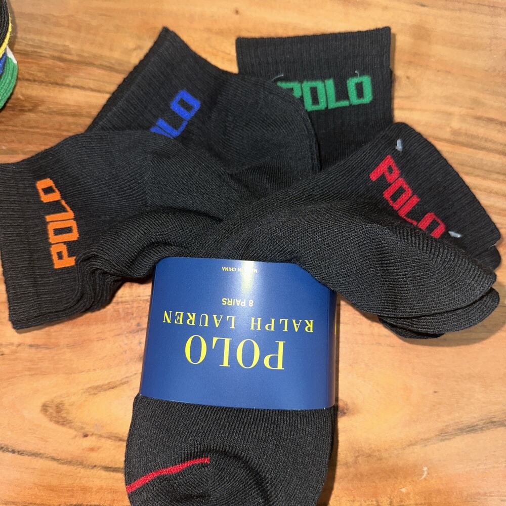 Polo Ralph Lauren Men’s Quarter 8 pair Socks Size L 10-13 black Multicolor logo